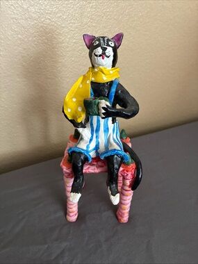 Ceramic Folk Art Sculpture Judie Bomberger Jitter Kitty Series